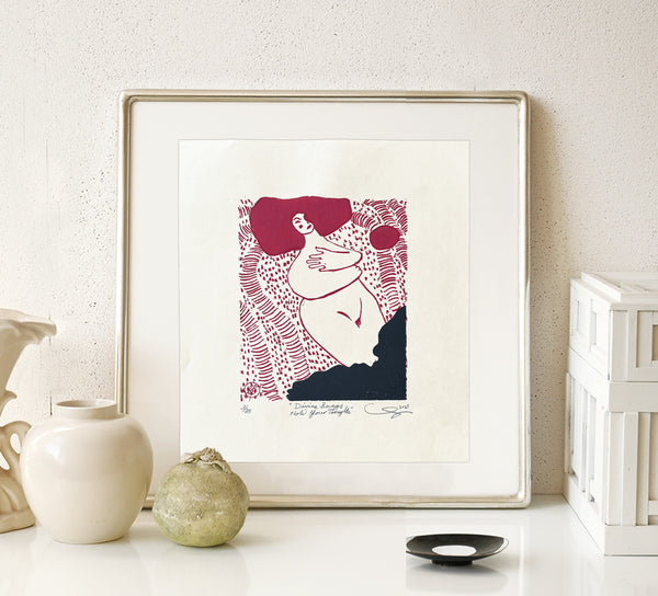 "Divine Beings Hold Your Thoughts" / Limited Edition Linocut Print